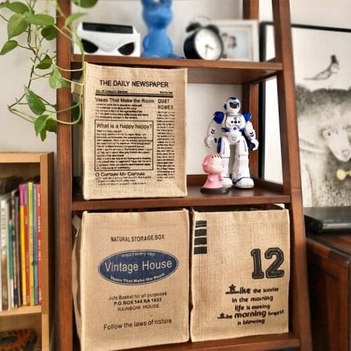 1/2pcs Jute Storag Basket Foldable Storage Bag Toys Organizer Basket Printed Sundries Storage Box with Handle Home Organizer Bag