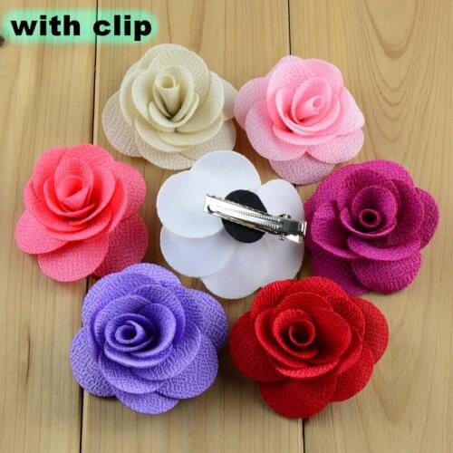 10pcs/lot 6cm Handmade Burlap Fabric Rose Flower With Hair Clips girls Hair Accessories U Pick Color FC103