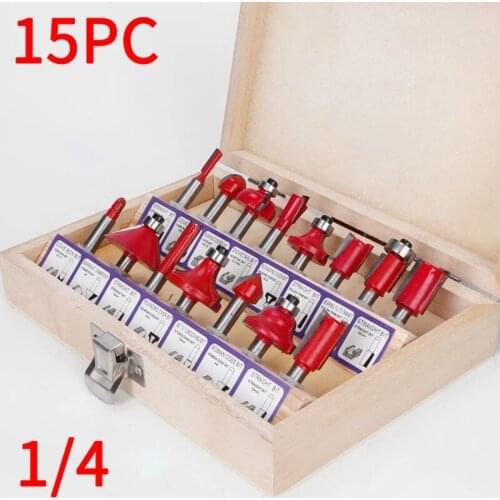15pcs/set of woodworking milling cutter 1/4''/6.35mm cemented carbide milling cutter woodworking engraving cutting tool