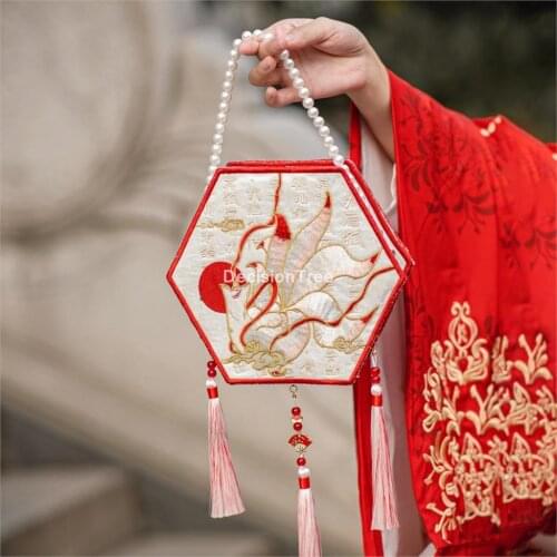 2021 hanfu bag chinese style kawaii lolita messenger bag fox embroidery pearl chain handbag harajuku lovely sweet girl bag