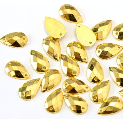 8x13mm 200pcs Gold Color Teardrop Sew On Rhinestone Flatback Acrylic Sew-on Strass Crystal and Stones For Wedding Dress B0788