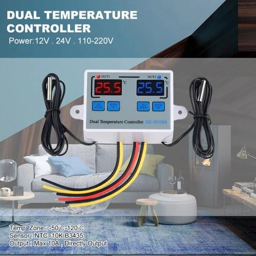 AC110-220V Dual Digital Thermostat Temperature Controller Two Relay Output Thermoregulator for incubator Heating Cooling