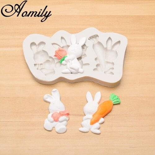 Aomily 3 Holes Multi Rabbit Carrot Rose Shaped Silicone Chocolate Cookies Cake Mold Silicone Soap Candy Fondant Chocolate Mould