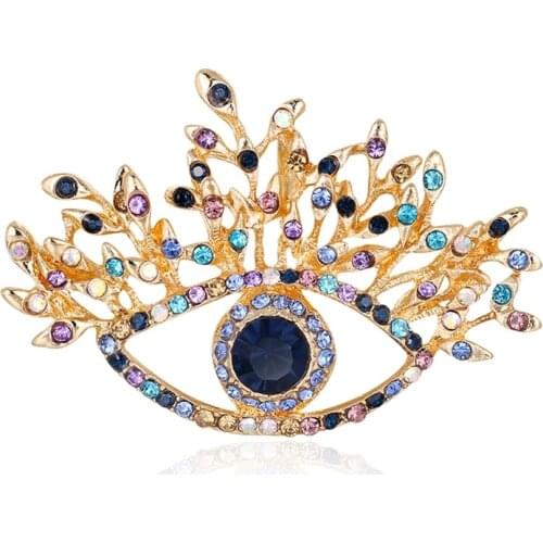 High Quality Crystal Rhinestones Blue Eye Brooch Pins Fashion Womens Dress Hat Shoes Decorated Jewelry