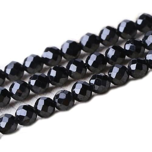 2/3/4/5/6mm Natural Black Spinels Stone Beads Round Faceted Loose DIY Beads For Jewelry Making Beads Accessories 15'' Women Gift