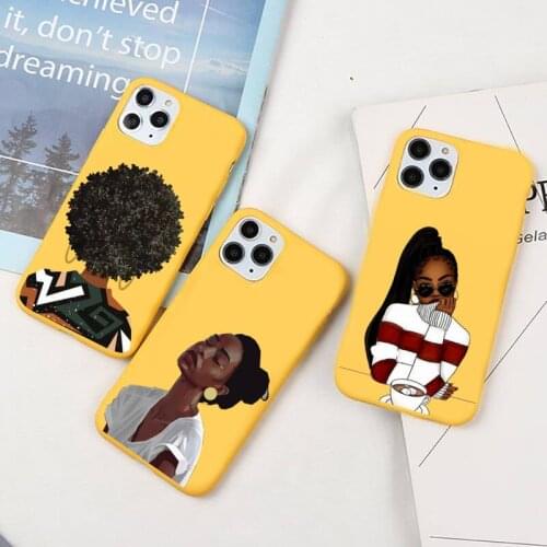 Black braids black girl fashion cartoon Phone Case Yellow Candy Color for iPhone 6 7 8 11 12 s mini pro X XS XR MAX Plus