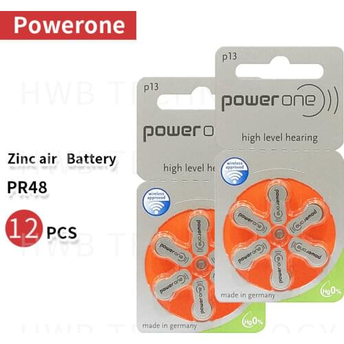 2pack(12pcs )High Quality Genuine PowerOne PR48 P13 A13 S13 zinc air button battery for Hearing aid Free Shipping