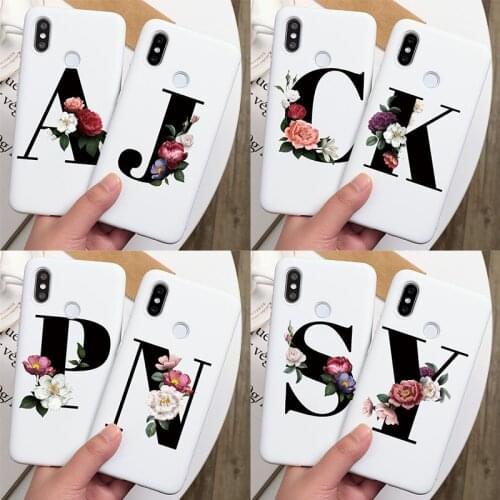 Custom 26 English Name Flower Letter A B C Soft Silicone Case For For Xiaomi Redmi Note 8 Pro 9 7 6 K20 Pro Mi A3 9 Lite Fundas