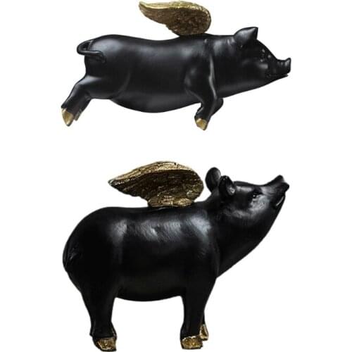 Home Black Flying Pig Decoration 3D Resin Crafts for TV Cabinet Decorations