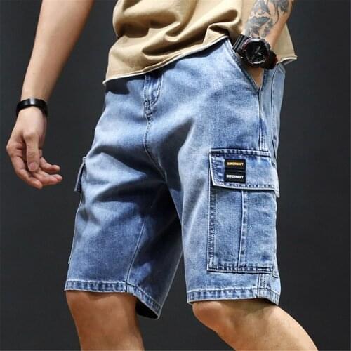 Mens Summer Denim Shorts Solid Short Jeans Multi-Pocket New Style Fashion Comfortable Jeans Loose Casual Cargo Breeches A20