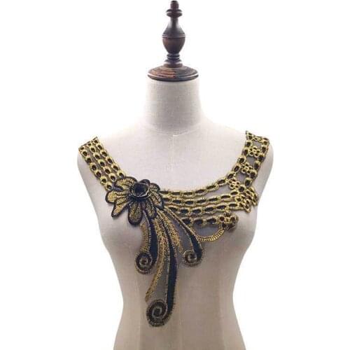 Elegant Gold Color 3D Rose Venise Embroidered Flowers Fabric Fake Collar Lace Applique DIY Wedding Dress Sewing Guipure Supplies
