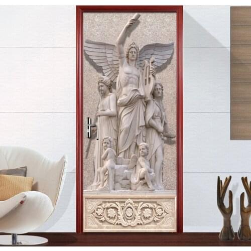 European Retro Embossed Character Door Stickers Wallpaper Living Room Bedroom DIY Door Wall Stickers Home Waterproof 3D Mural