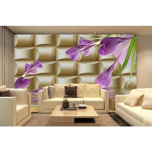 Custom photo wallpaper Large 3D Stereo romantic purple flower relief Home Decoration Non woven wallpaper