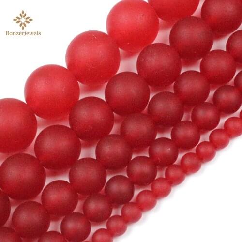 Chalcedony Natural Stone Frosted Matte Deep Red Jades Beads For Jewelry Making DIY Bracelets Necklaces Wholesale 15inches 4-12MM