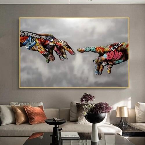 Creation of Adam Graffiti Art Hands Canvas Posters Prints Street Canvas Paintings on The Wall Art Pictures for Living Room Decor