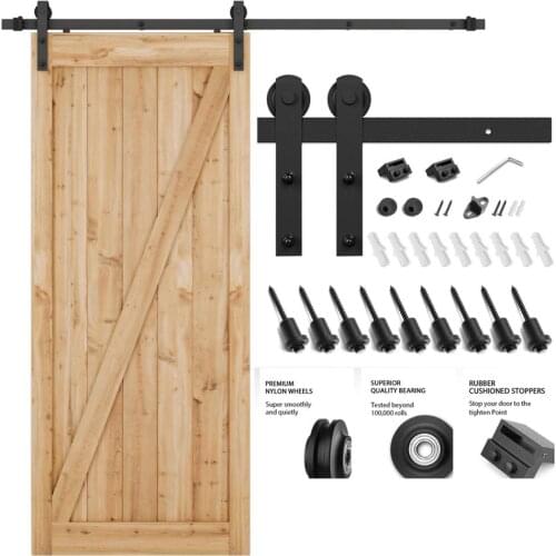 JACHOR 4-16FT Sliding Barn Door Hardware Kit Hanging Roller Rail System New Design I-Shaped Barn Door Fittings for Single Door