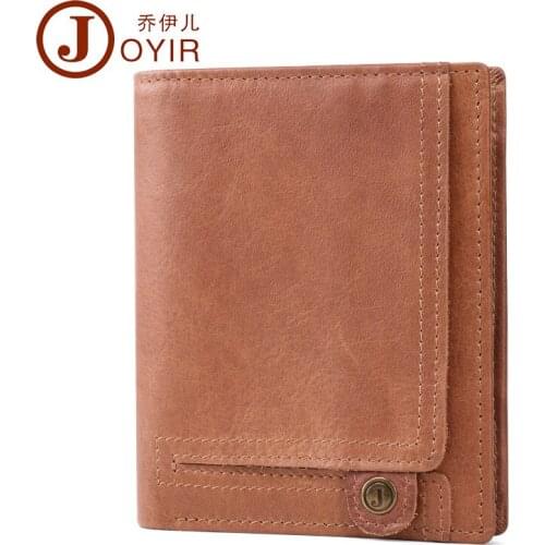 Joyir genuine leather men wallets Short Wallets Fashion man Wallet High Quality Pure color men Anti-theft brush Coin bag