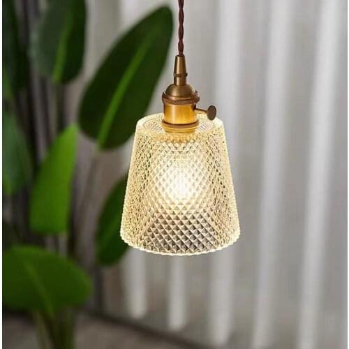 Japanese style brass glass chandelier living room lamp dining room bar bedroom bedside wall lamp diamond glass chandelier