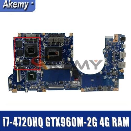 G501JW LaptopMotherboard 4G RAM For Asus ROG UX501JW UX501J N501J G501J G501JW i7-4720HQ GTX960M-2G Original Mainboard 100% test