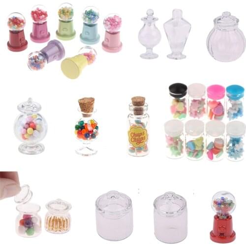 1/3/4pcs DollHouse Miniature Food Snacks Pretend Play Furniture Toy Candy Glass Jar Candy Machine Doll house Child Gift Toys