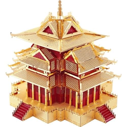 MMZ MODEL Piececool 3D Metal Puzzle The Watchtower of Forbidden City DIY 3D Laser Cutting Models Jigsaw Toys for adults