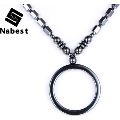 Men Women Hematite Hollow Round Pendant Necklaces Natural Stone Hematite Faces Bead Choker Clavicle Chain Necklace Jewelry Gifts