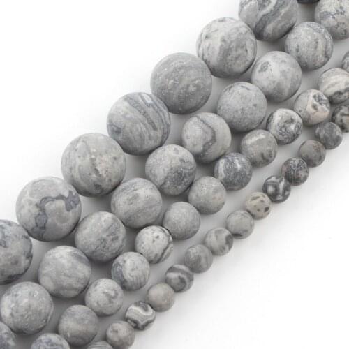 Natural Stone Dull Polish Matte Map Jaspers Round Loose Beads For Jewelry Making Diy Charm Bracelet Accessories 15'' 4 6 8 10mm