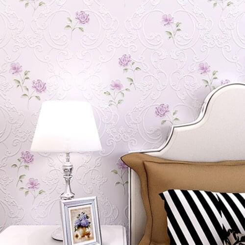 Rustic Rose Floral Non-woven Wallpaper 3D Relief Flower Textured Wallpaper Contact Paper Rose Embossed Wallpaper for Girls Room