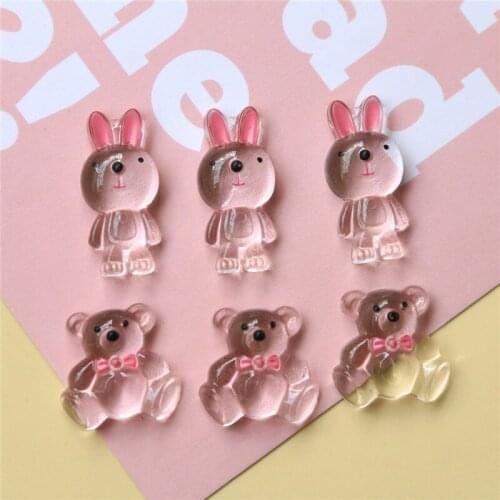 New style 50pcs/lot cartoon bears/rabbit shape resin transparent flatback beads diy jewelry earring/garment accessory