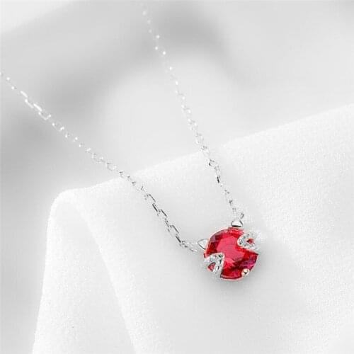 Sole Memory Red Crystal Mini Cute Cat Sweet Romantic 925 Sterling Silver Clavicle Chain Female Necklace SNE397