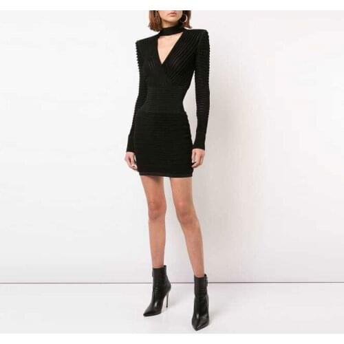 Long sleeve bandag dress sexy hollow out dress casual bandage dress Mini