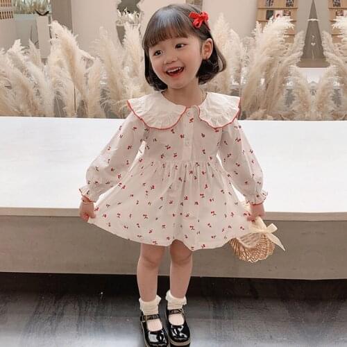 Dress For Girls Cherry Pattern Dress For Girl Spring Autumn Kids Dresses Casual Costumes For Girls