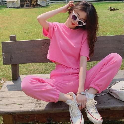 Casual Suit Women Spring New Purple Short-sleeved T-shirt Nine-point Pants Fashion Two-piece Womens Pants Suit