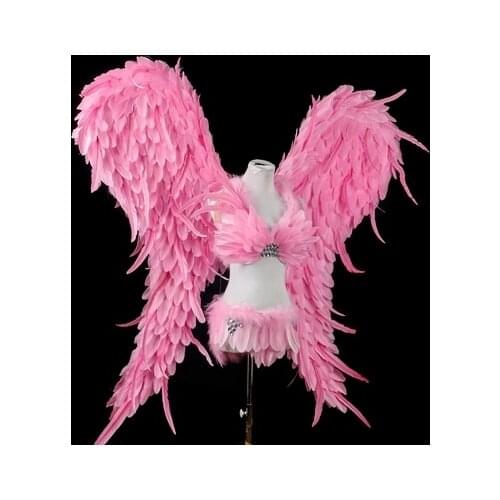 Costumed hot pink feather angel wings for Fashion show Displays wedding shooting props Cosplay game costume adult angel wing