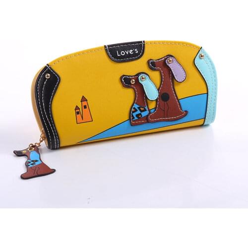 Korean Version of Cute Stitching Zipper Dog Purse, Long Fashion Clutch Bag, Lady Purse