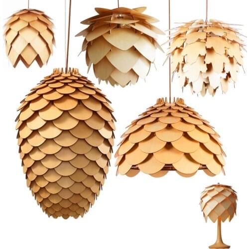 Modern Wooden Pinecone Pendant Lights Hanging Wood Lamps Bedroom Dinning Room Living Room Decoration Decor Fixtures Lighting