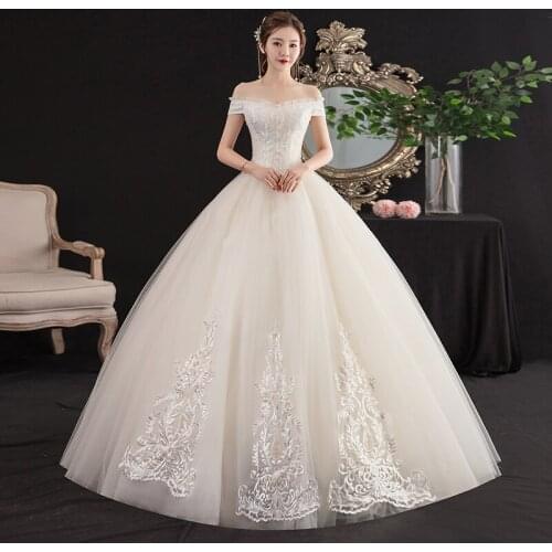 Wedding Dress 2020 Vestido De Noiva Vintage Boat Neck Lace Up Ball Gown Off The Shoulder Lace Embroidery Princess Bride Dress