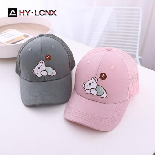 Spring Children Cartoon Bear Embroidery Caps Boys Pure Cotton Breathable Sun Hats Girls Fashion Outdoor Beach Baseball Caps