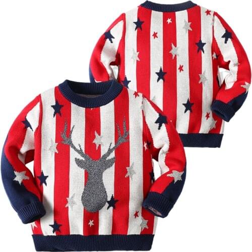 Christmas Deer Knitted Pullover Kids Boys Girls Long Sleeve Knit Sweater Winter Baby Kids Boys Girls Pullover Sweaters New Year