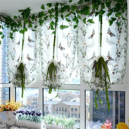 Voile Curtains Bedroom Decor Rural Butterfly Flower Embroidered Window Curtain Sheer Drape Drape Curtains For Living Room