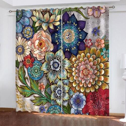 Blackout Window Curtain Luxury 3D Curtains For Living Room Bedroom Colorful Flowers Fashion Curtains Home Decor