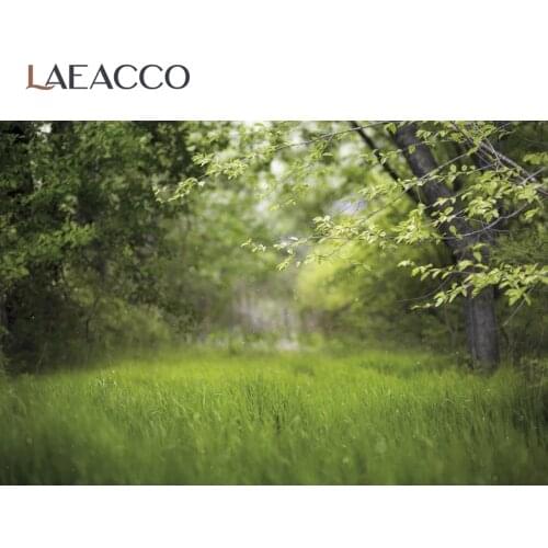 Laeacco Green Backgrounds For Photography Spring Grass Tree Lawn Party Outdoor Picnic Scene Photography Backdrop Photo Studio