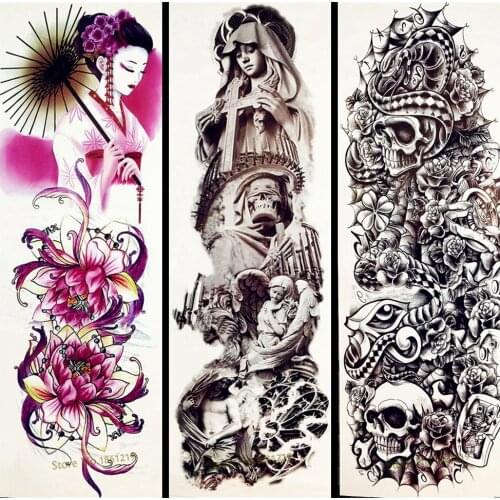 Women Cross Full Flower Body Arm Tattoo Sleeve Girl WaterProof Fake Black Tattoo Sticker GDZ120 Men Big Large Shoulder Tatoos
