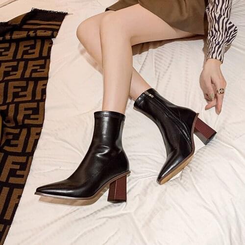 Ankle Boots Womens 2021 Autumn and Winter New Elastic Thin Boots Thick High Heels