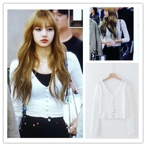 Kpop Korean Celebrity summer lady slim button V-neck thin sweater women streetwear fashion sexy cardigan long sleeve sweaters