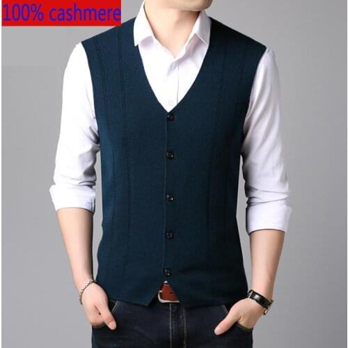 New High Quality Autumn Winter Men Cashmere Vest Sleeveless Waistcoat Computer Knitted V-neck Casual Cardigan Size XSSMLXL2XL3XL