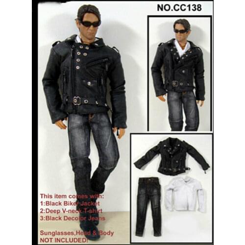 1/6th Soldier Riveted Leather Jeans Set Model for 12" Doll