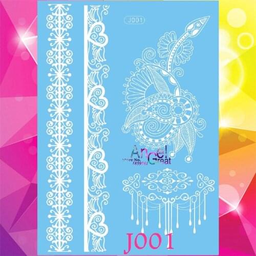 1PC Pendants Designs Crown Henna Temporary Tattoo Sticker AJ001 Flash White Ink Waterproof Tattoo Heart Bracelet Wedding Tattoos