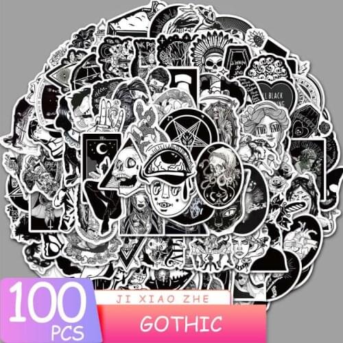 100Pcs/Pack Black and White Random Cartoon PVC Toys Cool Stickers for Laptop Luggage Car Styling Wall Guitar Cool Stickers