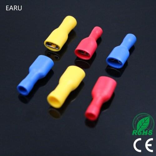 200pcs Fully Insulated Splice Wire Cable Connector 6.3mm Crimp Electrical Terminals Red Blue Yellow Plug FDFD 1-250 2-250 5-250